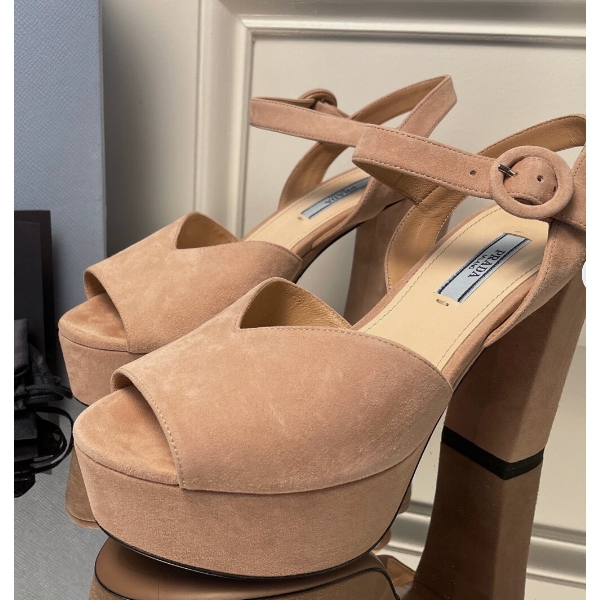 Prada Milano 1xp39a Tan Camoscio Women's High Heel Pumps Shoes, 39.5